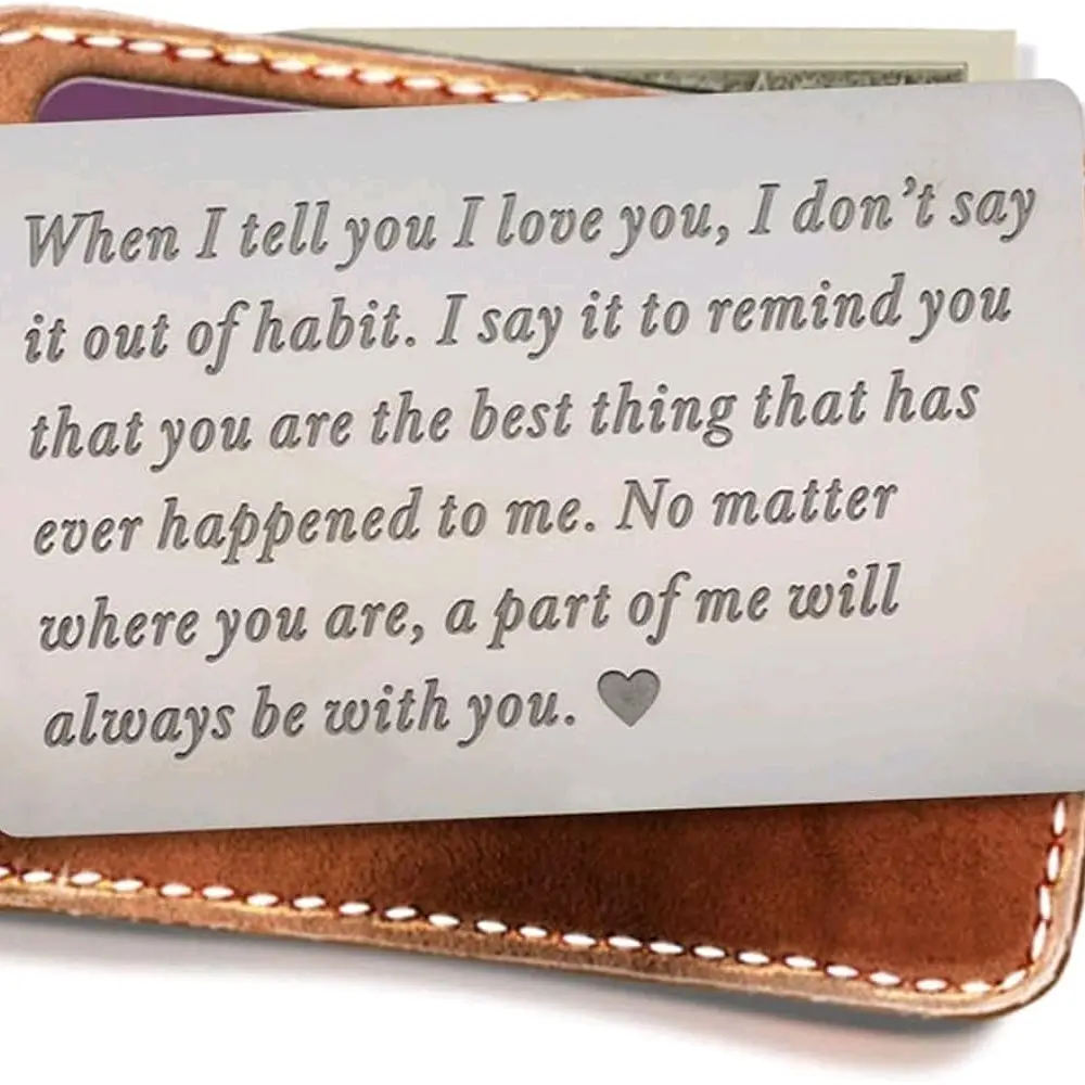 Engraved Metal Wallet Insert Card Love Note For Him Her Wife Husband Boyfriend Personalized Message Gift