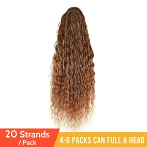 Ygwigs Color 30# Boho Crochet Box Braids with Human Hair Curls Deep Wave