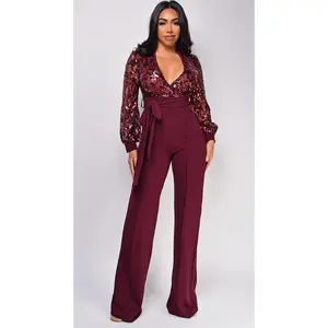 Eve Wine Red Sequin Jumpsuit