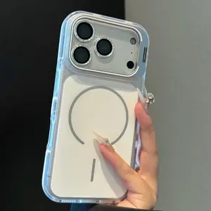 New Apple phone case with lens stand and magnetic suction, compatible with series 17, 16, 15, 14, 13, 12, featuring anti-drop design.