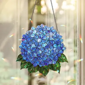 Blue Hydrangea Acrylic Suncatcher, Vibrant Floral Window Hanging, Garden Flower Decor, Botanical Sun Catcher, Aesthetic Home Decor, Floral Window Art