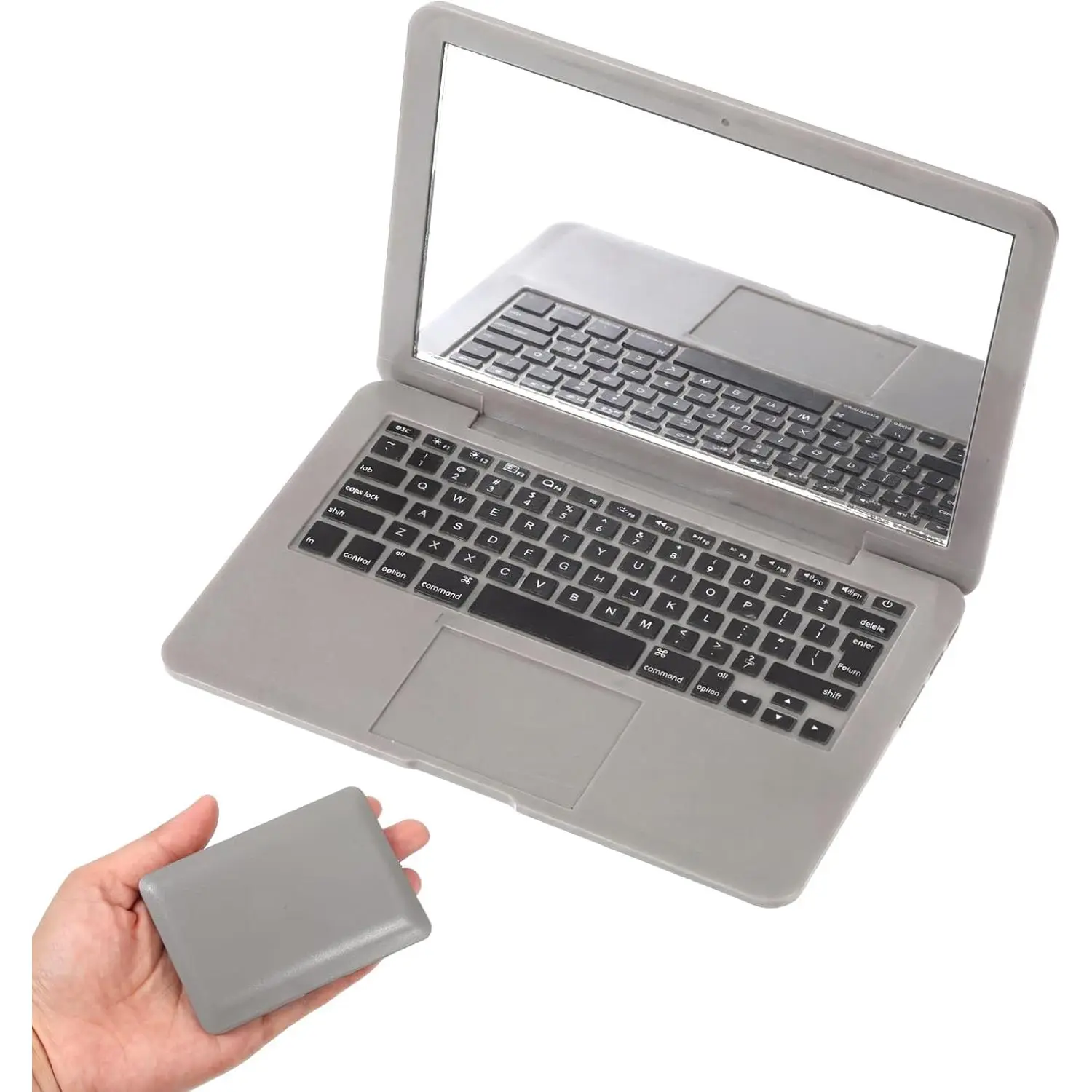 Mini Laptop Mirror, 1 count Pocket Size Laptop Shaped Mini Mirror for Purse Portable Folding Small Compact Mirror for Dollhouse Pet Travel Makeup  Decorations (Grey)