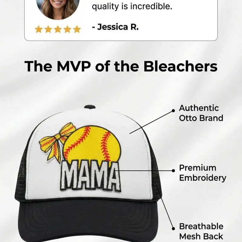Authentic Otto Brand Softball Mama Trucker Hat with Premium Embroidery & Breathable Mesh Back MVP of the Bleachers
