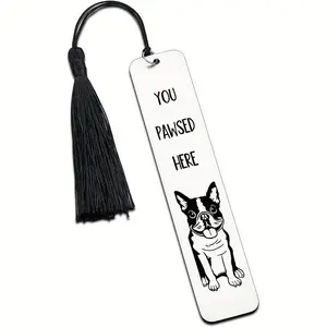 Stainless Steel Letter & Dog Pattern Bookmark with Tassel, Cute Dog Design Bookmark for Reading Enthusiast, Durable Book Mark for Women & Men