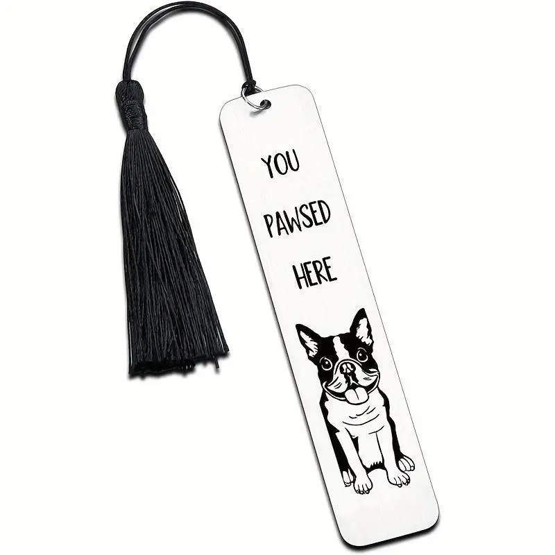Stainless Steel Letter & Dog Pattern Bookmark with Tassel, Cute Dog Design Bookmark for Reading Enthusiast, Durable Book Mark for Women & Men