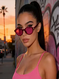 1pc Retro Oval Fashion Glasses for Women | Burgundy Frame & Deep Pink Lens | Y2K Street Style Small Frame – Ideal for Vacations, Festival Outfits, Daily Errands, Coffee Dates & Sunset Photoshoots | Trendy Summer Y2K Accessory