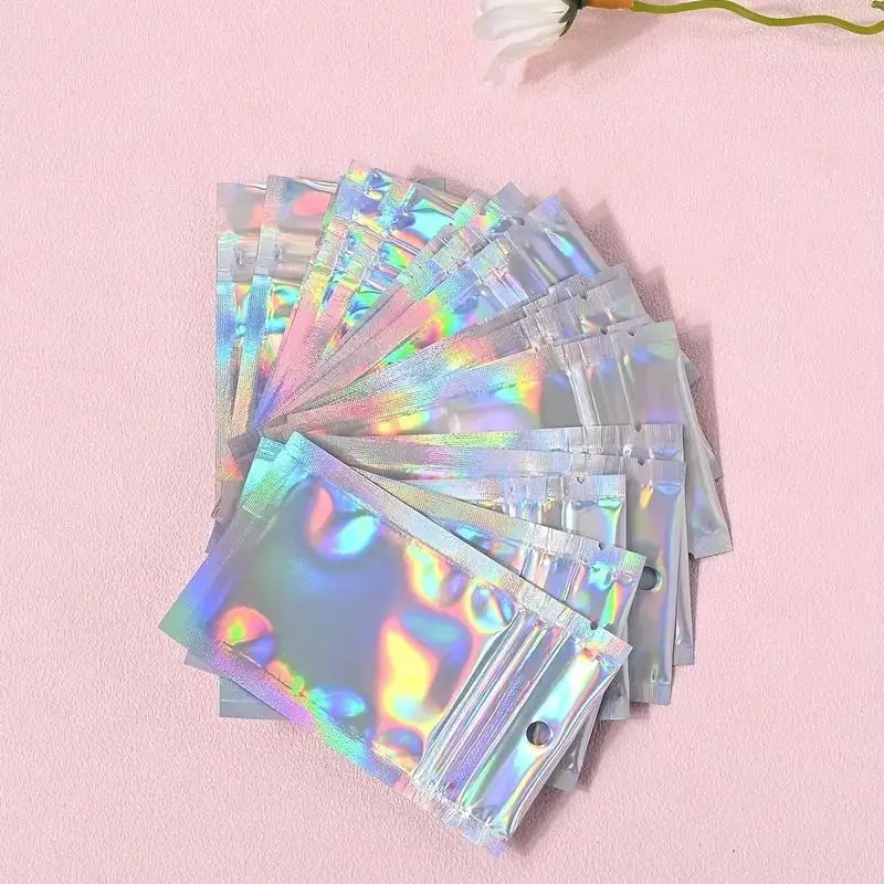 Self-adhesive Storage Bag, 50pcs Multifunctional Laser Flat Self-sealing Bag, Data Cable Jewelry Storage Bag, Summer Gift Pouch, Fall Gift, Jewelry Or