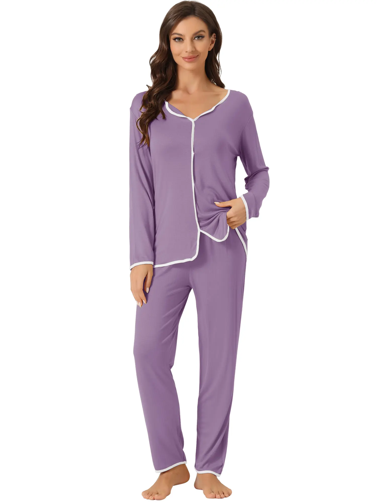 INSPIRE CHIC Women's Sleepwear Pajamas Long Sleeve Pullover Top with Pants Lounge Sets