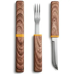 【March Faves】OesenX 2-in-1 camping knife and fork Spring limited Stainless steel two-in-one cutlery Sharp Silver Meat Scissors Dishwasher Safe Camping Steak Knife and Fork for food, steak, fruit Christmas Gift!