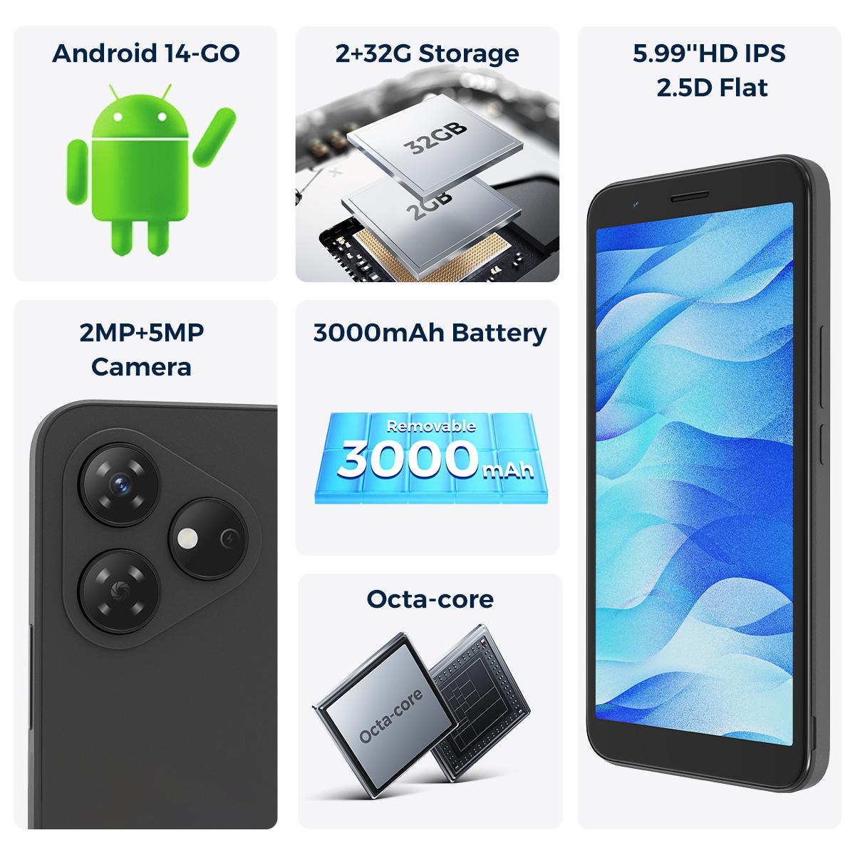 MIRO A1 Smartphone Unlocked GPS-Enabled Octa-core Android 14 4(2+2)GB RAM 32GB Expandable up to 1TB 4G Dual SIM 5.99'' HD 2.5D Display Cellphone MIRO A1 Smartphone Unlocked GPS-Enabled Octa-core Android 14 4(2+2)GB RAM 32GB Expandable up to 1TB 4G Dual SIM 5.99'' HD 2.5D Display Cellphone