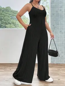 Plus Size Jumpsuit, Fitted Design with Gingham Pattern, Comfortable All Seasons Wear, Woven Fabric