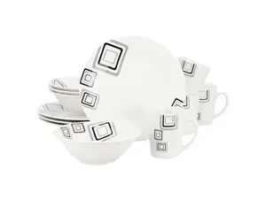 Gibson Home Black Squares 12 Piece Round Fine Ceramic Dinnerware Set in White Gibson Home Black Squares 12 Piece Round Fine Ceramic Dinnerware Set in White