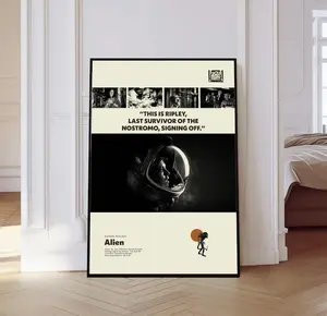Alien Poster, Alien Movie Poster, Horror Poster, Mid century Art, Retro Modern Poster, Black And White Poster, Vintage Poster, Gift for him