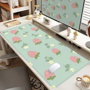 1pc Extra Large Strawberry and Small Flower Mouse Pad Cute & Fresh Desk Pad,Computer Keyboard Mousepad with Non - Slip Rubber Base Durable Stitched Edge Perfect Gift for Home and Office Office Supplies Desk Accessories