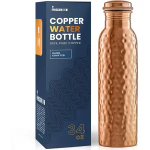 Pure copper water bottle for drinking 34 oz large ayurvedic copper water bottle leak proof lid 100 copper drinking water bottle handcrafted hammered copper bottle water vessel