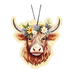 Highland Cow Air Freshener – Wildflower Crown  | Boho Car Charm
