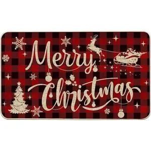 Christmas Doormat 17x29 inches, Festive Outdoor Christmas Doormat, Red Welcome Mat, Perfect for Indoor Porch Decor