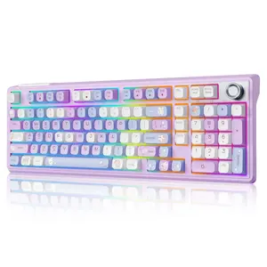 H98 Wireless Mechanical Keyboard with Knob, Pink Creamy & Thocky Sound 5-Pin Hot Swappable Red Switches, RGB Backlit Keyboard, Bluetooth /2.4G/USB Wired for PC, Mac & Laptop