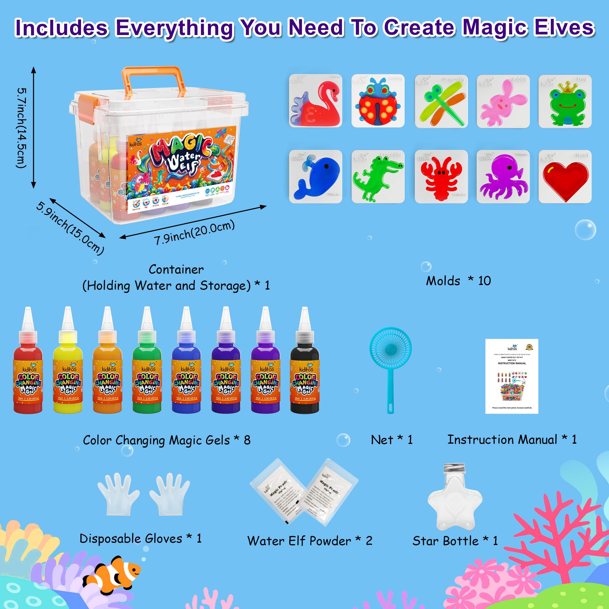 Kiditos  Magic Water Elf Toy Kit with Magic Gels, Molds - Imaginative Play, Christmas Gifts, Birthday Gifts, Party Favors, and Family-Friendly DIY STEM Projects