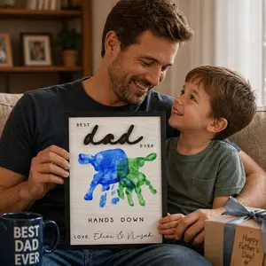Father's Day DIY Handprint Frame, Wooden Couple Photo Frame, Home Decor for Couples and Families, Unique Gift Idea