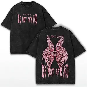 Women's Comfortable Short-Sleeve Crew Neck T-Shirt - "Be Not Afraid Luke 2:10" Angel Print, Washed Heavy Cotton, Oversized Fit, Faithwear, Spiritual Streetwear, Christmas Gift