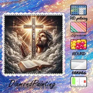 DIY 5D Flocking Cloth Diamond Painting Craft Kit, AB Rhinestones, Fairy Dust Rhinestones, Crystal Rhinestones, Cross, Prayer, Bible Diamond Embroidery, Special Technique Diamond Art Kit, Wall Decoration, Gift for Family, Loved Ones, and Friends