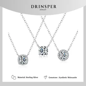 DRINSPER Classic S925 Synthetic Moissanite Sterling Silver Necklace for Women Girls Versatile Elegant Choker Romatic Style Suitable for Daily Wearing Date Night Chrismas Jewelry Gift for Girlfriend Mom