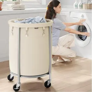 Laundry Basket with Wheels, Rolling Laundry Hamper, Round Laundry Cart with Steel Frame and Removable Bag ,Organiser Laundry Basket with Wheels, Rolling Laundry Hamper, Round Laundry Cart with Steel Frame and Removable Bag ,Organiser