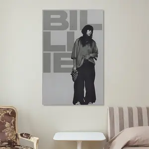 Billie Minimalist Black And White Canvas Poster Vintage Eilish Music Wall Art Home Room Aesthetic Decor Eco Friendly Fade Resistant Waterproof UV Protected - Decoration