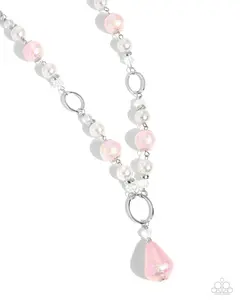 Foiled Fairy Tale - Pink Iridescent Pearl Teardrop Necklace - Paparazzi