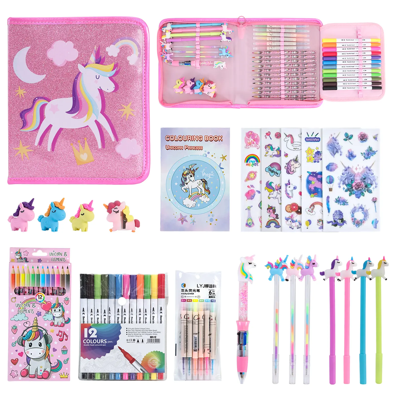 50PCS Washable Markers Set - Unicorn Themed DIY Painting Kit with Pencil Case, Colored Pencils, Crayons, Gel Pens, Erasers, Creative Playtime Supplies, Birthday/Holidays Gift Toy for Girls