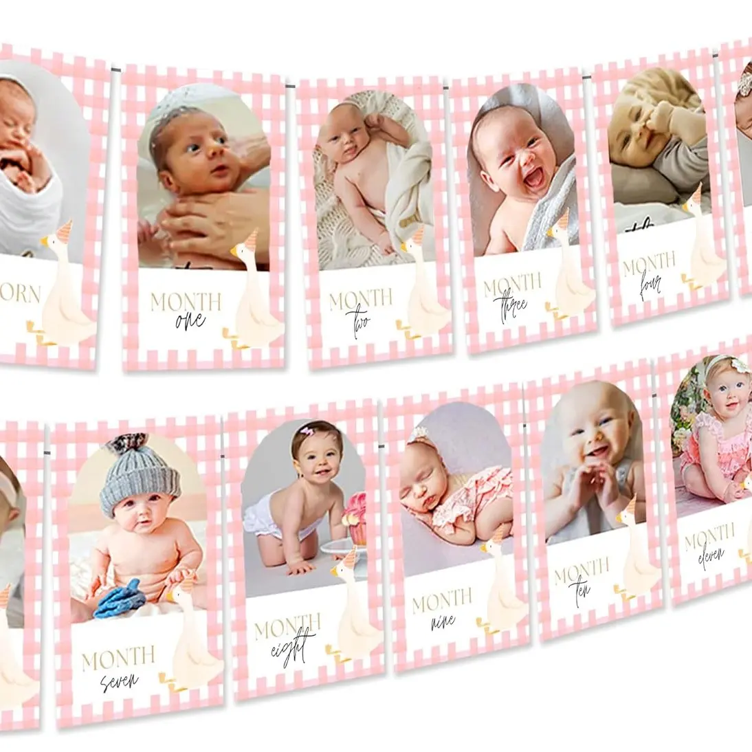 Pink One Silly Goose Photo Banner Silly Goose 1st Birthday Decor Girl for Newborn to 12 Months Picture Banner Goose First Birthday Party Supplies Monthly Milestones Frame