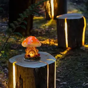 Outdoor Solar Elf Mushroom House Resin Statue, Garden Sculptures Statues, Glowing Garden Decoration Light, Magic Fairy House Ornament for gardens, patios, yards, lawns, pathways, Perfect Housewarming Gift for Wife Mom Grandma