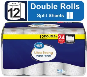 12 Double Rolls Ultra Strong Paper Towels, Half Sheet Size, White, Unscented - Cleaning Pack Toilet Wipe
