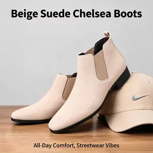 Men's Chelsea Boots, New Style, Men's Business Fashion Walking Shoes, Closed-Toe Shoes, Boys' Rubber Boots, Black, Brown, Off-White, PU Sole, Elastic Laces, Stylish and Simple, Versatile and Comfortable, Suitable for Everyday Wear and Travel