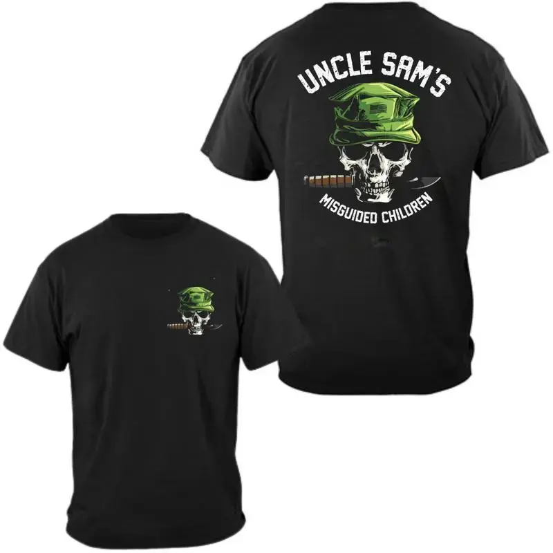 American Guardian Uncle Sam's Misguided Children T-Shirt & Hoodie, 2 Sides Skull with Green Military Cap and Combat Knife Graphic, USMC Slang Tribute Tee, Tactical Veteran Apparel, Gift for Marines
