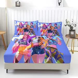 3pcs Hinx Themed Fitted Sheet Set With Three Stylized Colorful Female Characters, Features Secure Fitted Design, Includes 1 Fitted Sheet And 2 Coreless Pillowcases, Perfect For Fans Of Vibrant Fashion Bedding