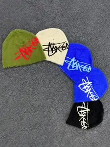 Unisex Letter Pattern Beanie Hat, Fitted Knit Cap for All Seasons, Street Style Cold Weather Accessory, Multi-Color Trendy Design