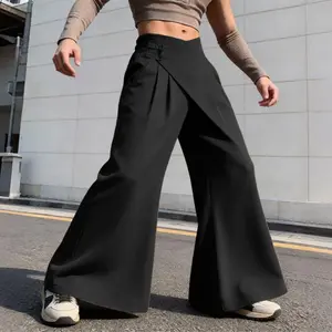INCERUN Men's Traditional Oversized Androgynous Wrap-Waist Broad-Leg Pants - Button-Adorned, Chinese-Inspired, Contemporary, Crossover Menswear for Festival Wear, Button-Adorned Men's Pants, Chinese-Inspired Men's Pants