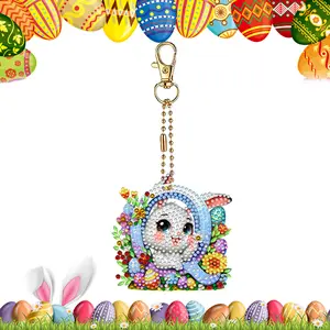 Easter Diamond Art Keychain Ornaments Double Sided Hanging Key Chains Diamond Painting Keychain Kits Diamond Painting Backpack Pendant for Adults Key Ring Art Pendant Decor