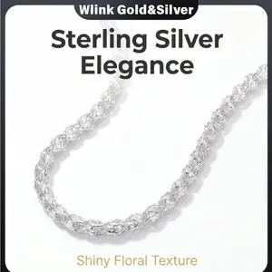 925 Silver Plated Hollow Floral Textured Chain Necklace for Men Women, Brilliant Shiny Smooth Snag-Free Link Chain, 19.69 Inch / 23.62 Inch, Secure Lobster Clasp, Minimalist Elegant Daily Jewelry Gift