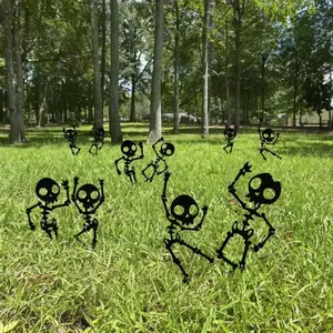 Spooky Dancing Skeleton Garden Stakes, 4pcs Weatherproof Metal Yard Art, Halloween Decor, Easy Install Outdoor Lawn Ornaments