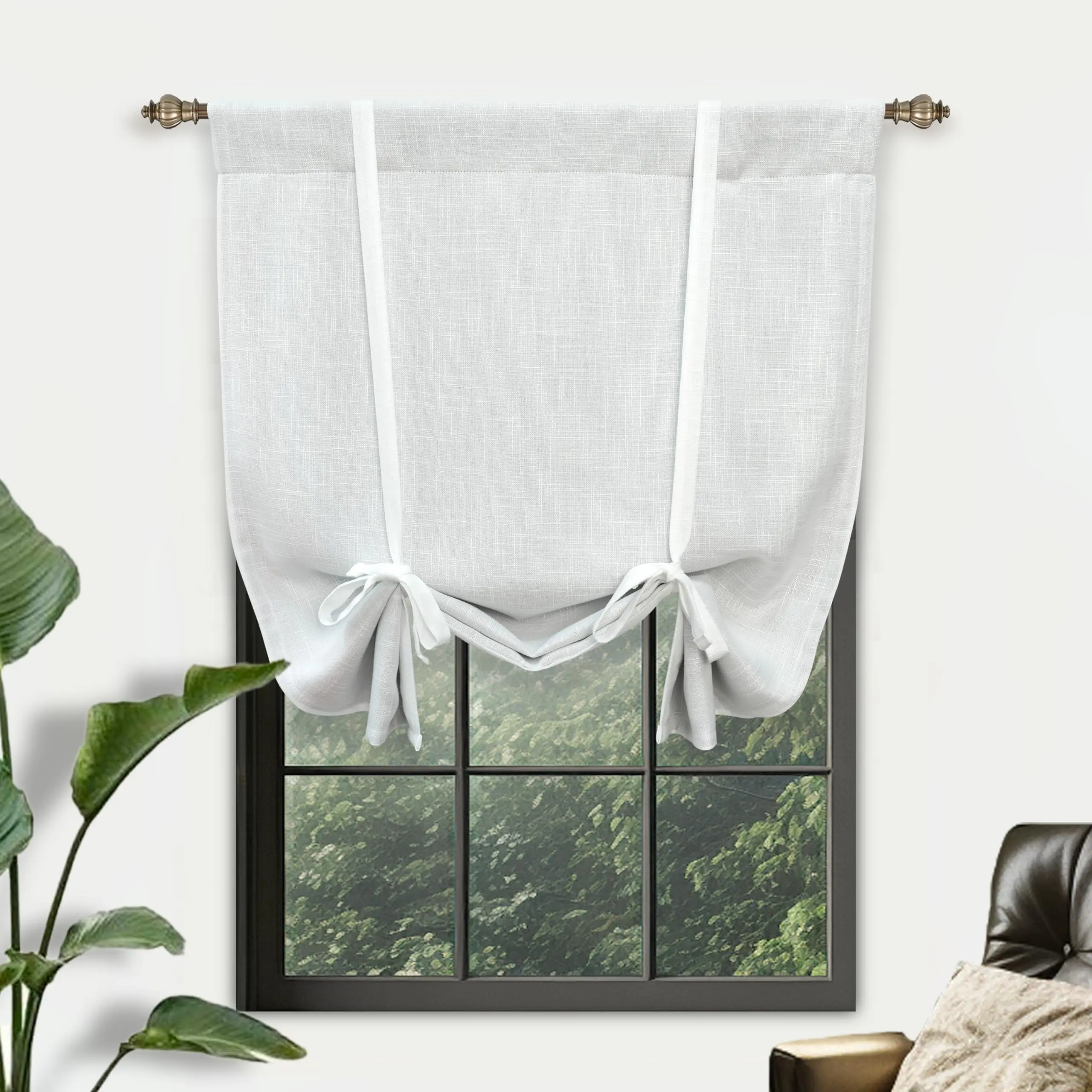DriftAway Double Layer Linen Blackout Tie Up Curtains Thermal Insulated Fully Lined Balloon Roman Shade Bathroom Window Adjustable Rod Pocket for Small Window