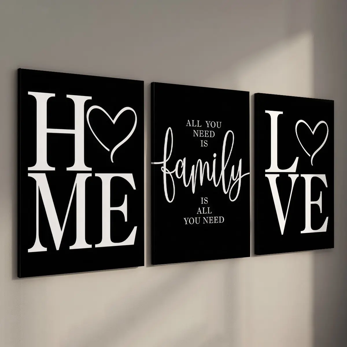 3 Counts Wood Framed Canvas Modern Art Design Home Love Family Wooden Wall Art, Ready To Hang, Above Bed Wall Decor, Bedroom Wall Decor Over The Bed, Family Quote Decor, Waterproof Canvas, Artwork Wall Painting For Gift, Home And Dormitory Decoration