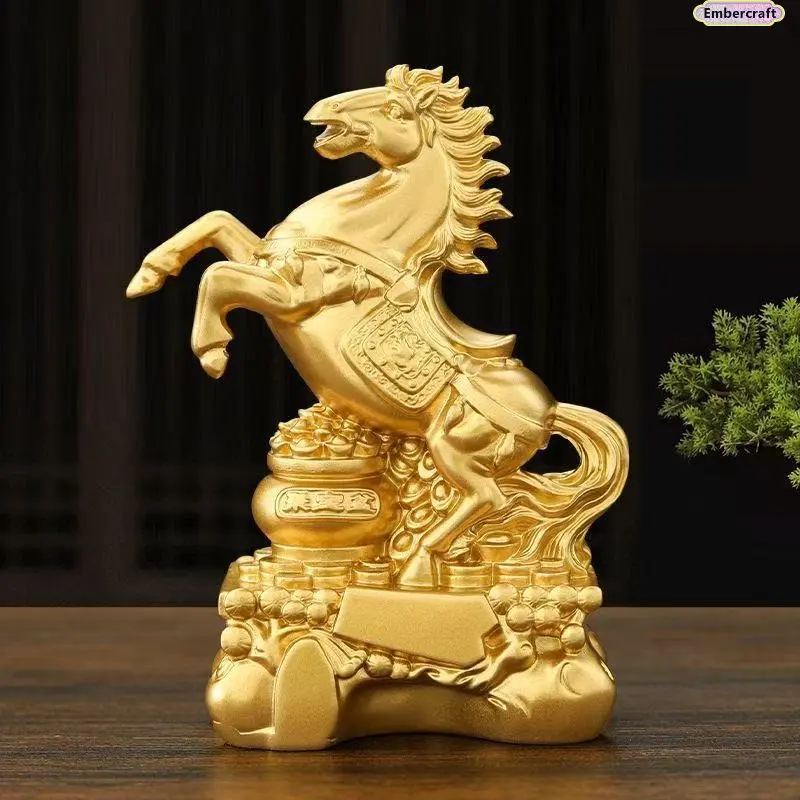 Golden Horse Statue, Aesthetic Synthetic Home Decor Sculpture, Collectible Desktop Ornament for Office, Lucky Success Charm Gift, Collectible Statue, Statues Figurines