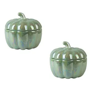 Ten Strawberry Street 5" Pumpkin Covered Dish - Sage Green Luster, Set of 2