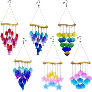 Cross-border new wind chimes courtyard pendant wrought iron hot melt colored glass fish leaves creative garden home pendant