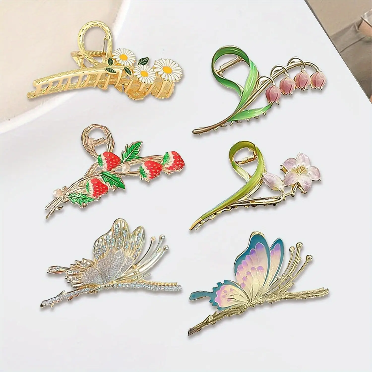 Large Strong Metal Butterfly Hair Clips Flower Hair Clips for Women Thick Hair, 6 Pcs Hair  Clips for Women Flat claw