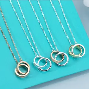 Fashion Double Ring Necklace Light Luxury Round Pendant Collarbone Chain Elegant Niche Style Gift for Girls Specific Holiday Jewelry