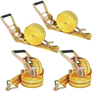 4 Pack Ratchet Tie Down Straps, 2" x 20 Feet, 8,000 lbs Break Strength, Heavy Duty Cargo Lashing Straps with Double J Hooks for Trucks, Trailers and Moving